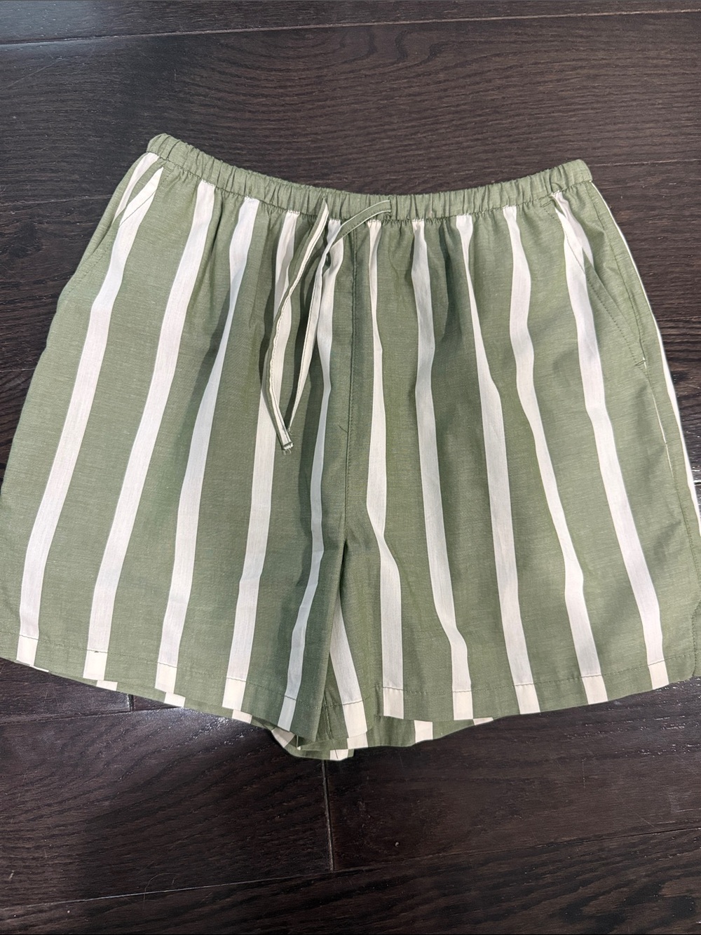 Primark Olive Green and White Vertical Stripe Women's Shorts